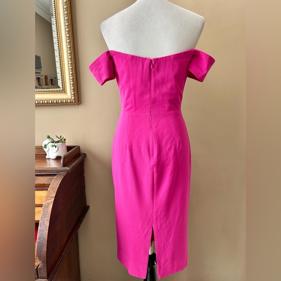 Dress The Population Bailey Off-The-Shoulder Slim Midi Dress Hot Pink Size M - Picture 8 of 13